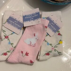 Crew Socks - Pink Bunny and Floral Pattern - Unbranded